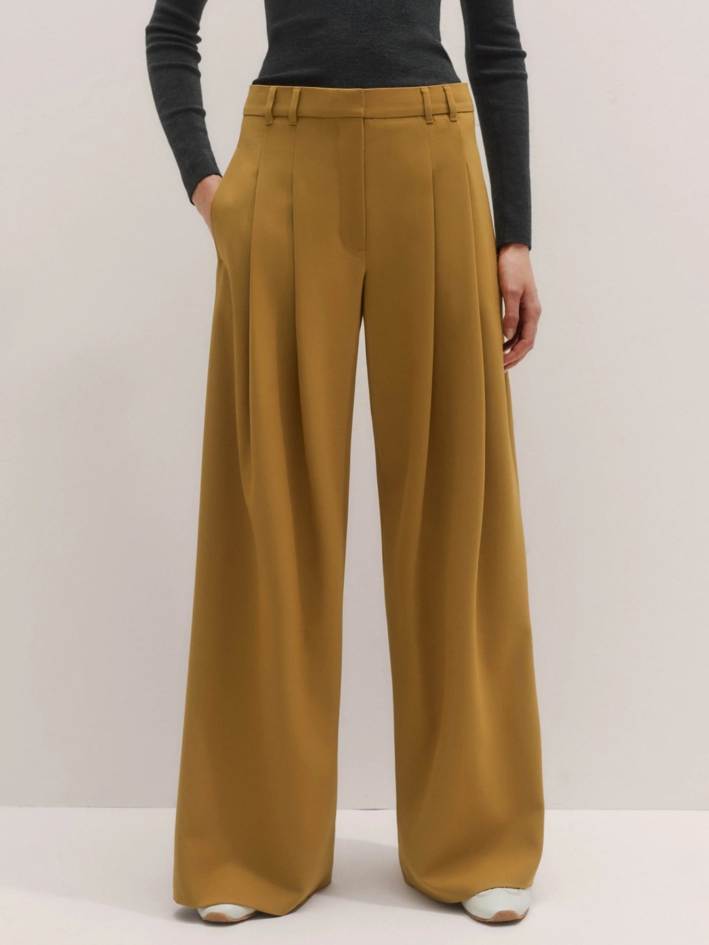 ME+EM Dijon Yellow Wide Leg Pleated Wool Blend Trousers US 8S